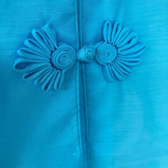 Vintage Lyre Bird Tianjim China Hand Embroidered Floral Blue Dress Robe - Picture 4 of 11